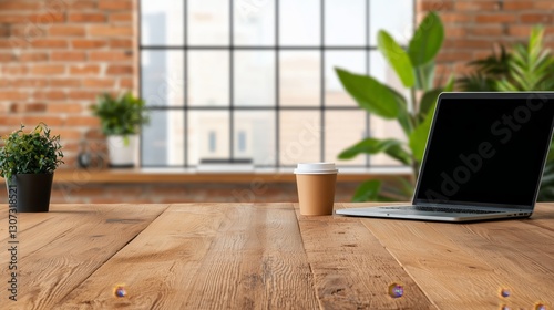 Cozy Workspace with Laptop and Coffee Cup