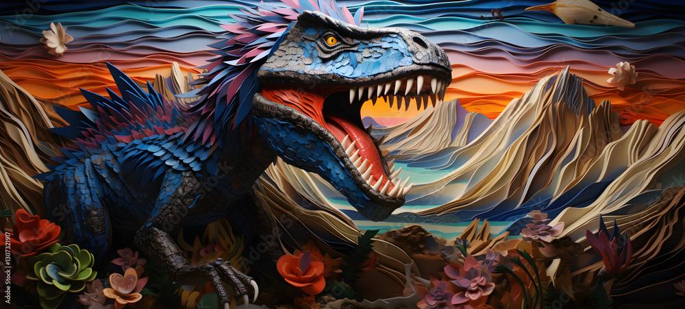Fototapeta premium quilling paper jurassic family 11, ai generative