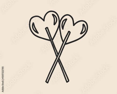 Line art whimsical lollipop in heart shape isolated. Candy sweet sketch. Lolipop hand drawn coquette trendy. Vector outline illustration