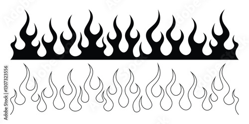 Silhouette Fire flames. Old school tattoo neo-tribal style or silhouette flame for cars. set vector icons. Fire sign. Fire flame icon isolated on white background. Vector illustration