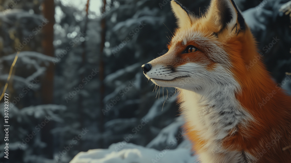 Fototapeta premium a fox in snow forest