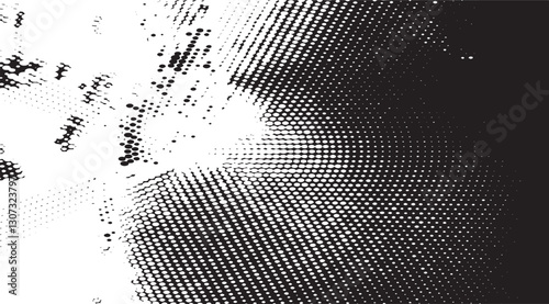 Monochrome texture composed of irregular graphic elements. Distressed uneven grunge background. Abstract vector illustration. Overlay for interesting effect and depth. Isolated on white background.