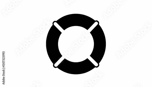 Minimalist black silhouette of a lifebuoy ring on white background