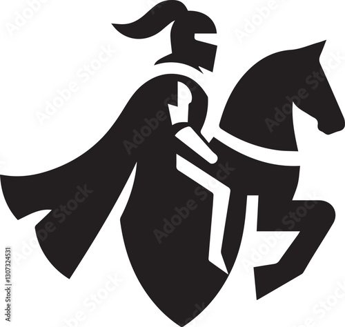 Knight on horseback black and white illustration medieval warrior art