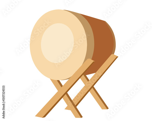 illustration of a traditional Bedug drum on a wooden stand. Often used in Islamic events, Ramadan, and Eid celebrations. Great for cultural and religious themes