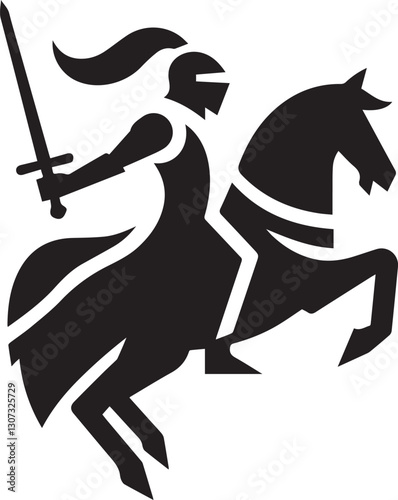 Knight on horseback black and white illustration medieval warrior art