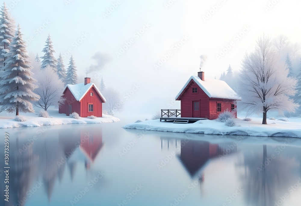 Fototapeta premium Cabin near lake Fusine in winter 