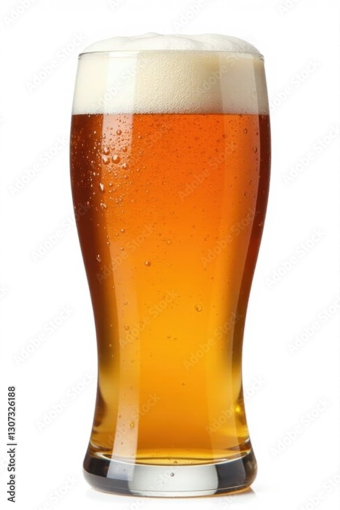 Amber ale lager, foamy head in pint glass, isolated , isolated, foam, pub Amber ale lager, foamy head in pint glass, isolated , isolated, foam, pub