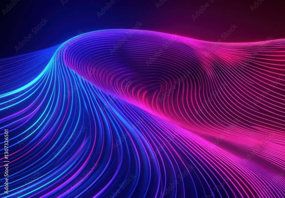 Vibrant Abstract Waves of Blue and Pink Light Creating a Stunning Visual Harmony on a Dark Background for Modern Art and Technology Concepts