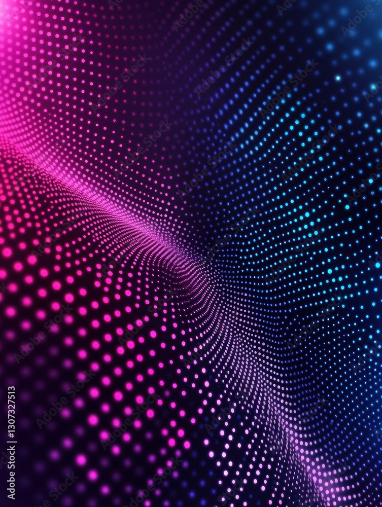 Abstract Digital Wave Of Blue And Pink Glowing Dots On Dark Background Abstract Digital Wave Of Blue And Pink Glowing Dots On Dark Background