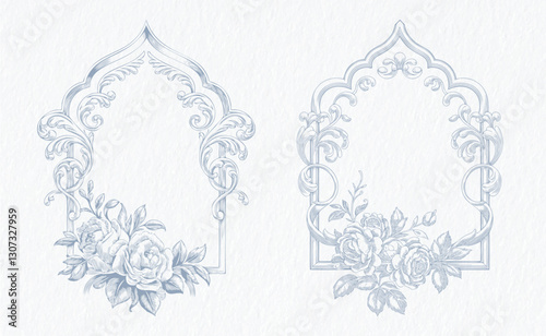 Vintage elegant wedding crest design. Wedding monogram crest, line-art illustration.