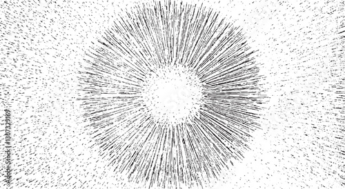 Circular starburst explosion texture. Distressed uneven grunge background. Abstract vector illustration. Overlay to create interesting effect and depth. Isolated on white background.
