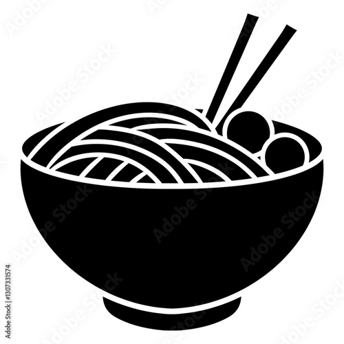 noodle with meatball in bowl with chopsticks solid icon