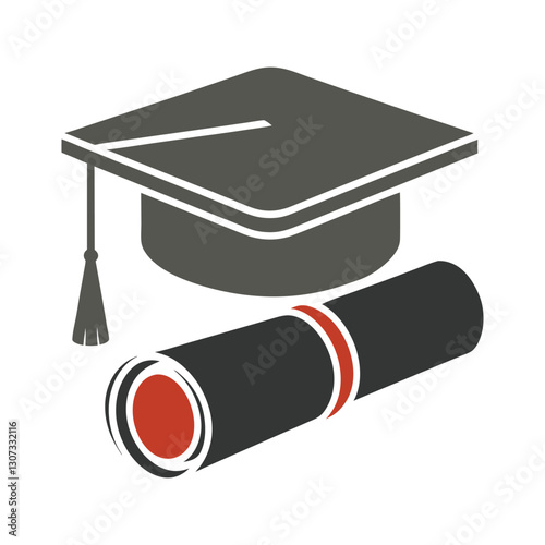 Academic Achievement Graduation Cap and Diploma vector Icon. photo