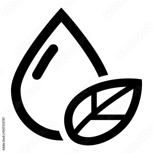 vector icon of a water droplet with a leaf symbolizing natural eco-friendly or organic mineral water.
