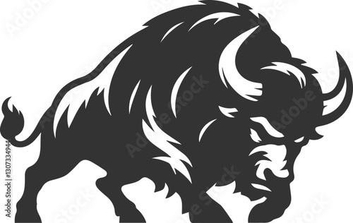 Angry buffalo charging forward with head lowered animal vector silhouette