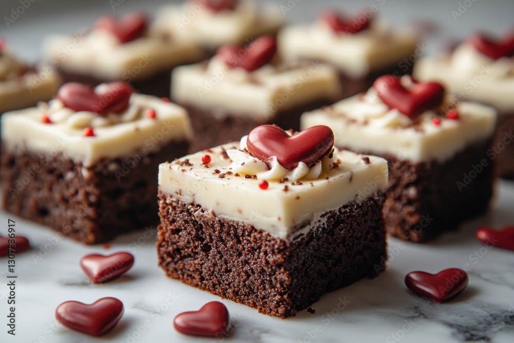 Delicious dessert squares topped with a creamy frosting and a red heart perfect for celebrating love and special occasions Delicious dessert squares topped with a creamy frosting and a red heart perfect for celebrating love and special occasions