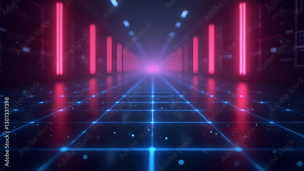 Neon Lit Grid, Futuristic Cyberpunk Aesthetics Neon Lit Grid, Futuristic Cyberpunk Aesthetics