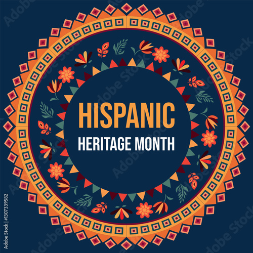 Hispanic Heritage Month. National Hispanic Heritage Month text, Spanish pattern.	