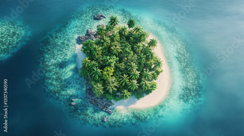 A drone-captured aerial view of a picturesque tropical island