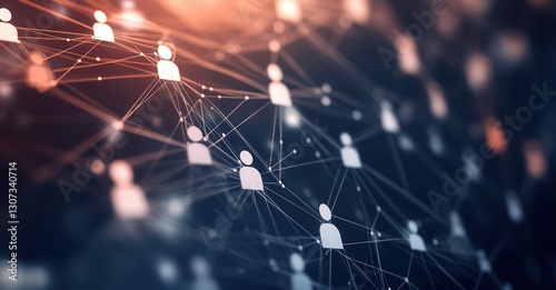 Abstract network of connected people icons. Visualizing connections, communication, and relationships in digital world on dark background.