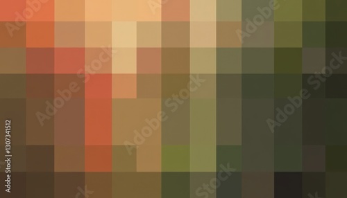 Abstract Pixelated Composition in Earthy Tones with Brown Green and Orange Hues