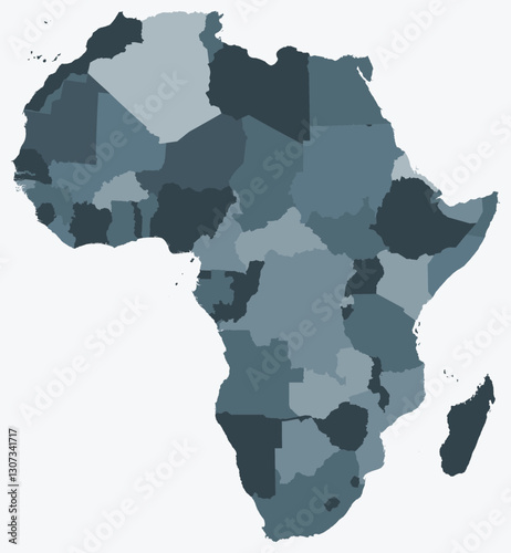 Map of Africa with countries. A simple continent border map with country divisions. Blue-grey color palette. Flat Africa shape with administrative divisions. Vector illustration.