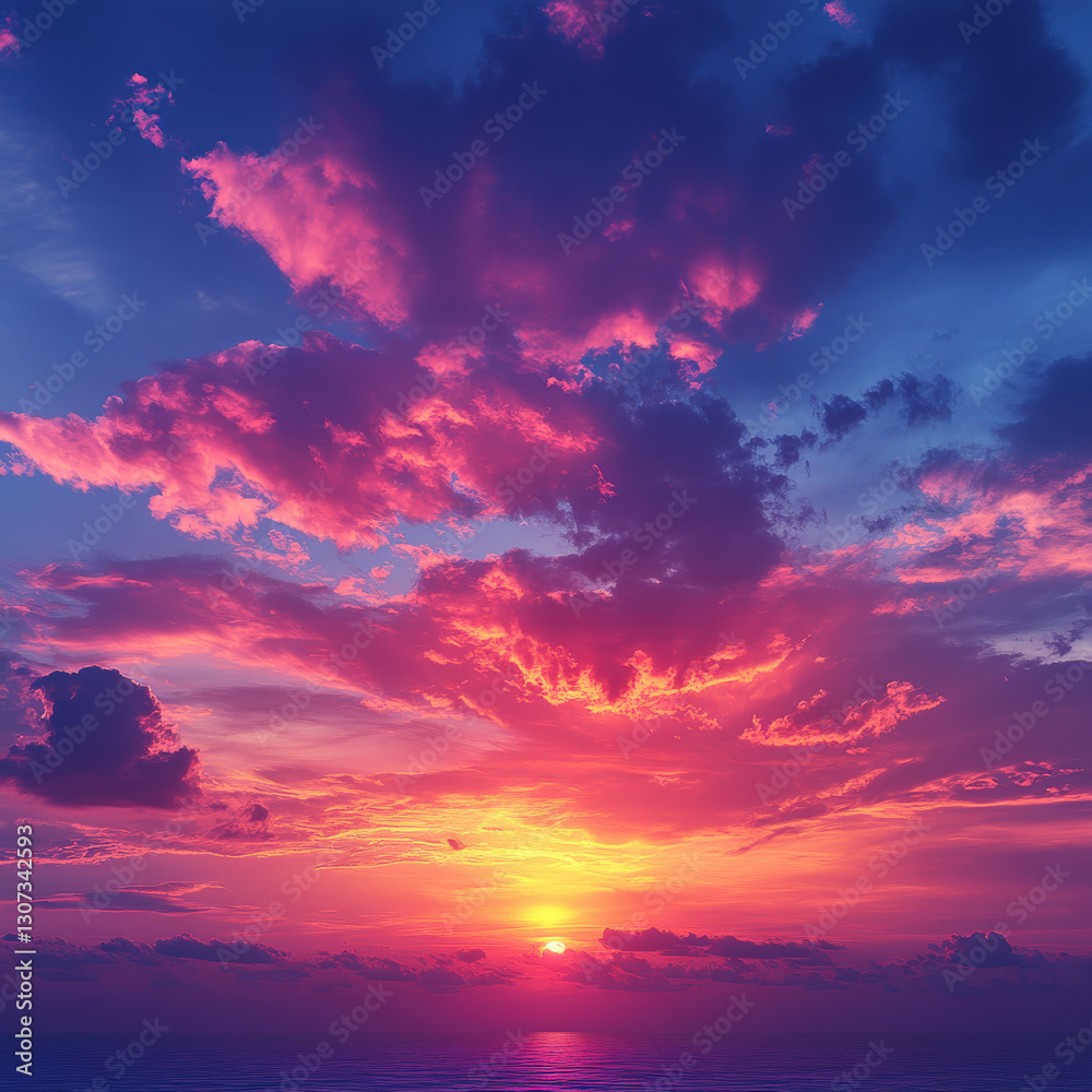 Fototapeta premium Sunset over ocean horizon stunning nature scene serene coastal environment colorful sky viewpoint tranquil evening concept