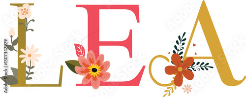 Obraz na plátně LEA Name Vector Typography With Emboidered