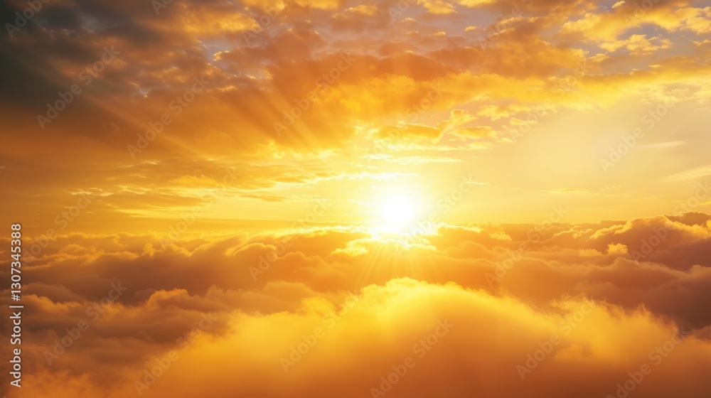 Obraz premium Golden Sunset Radiating Light Above a Sea of Clouds