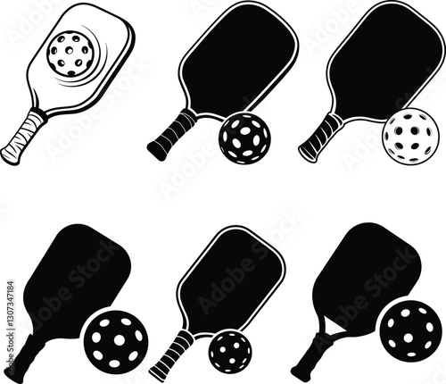 Pickleball racket and ball silhouette, Pickleball bundle silhouette, Pickleball with beat Pickleball paddles silhouette