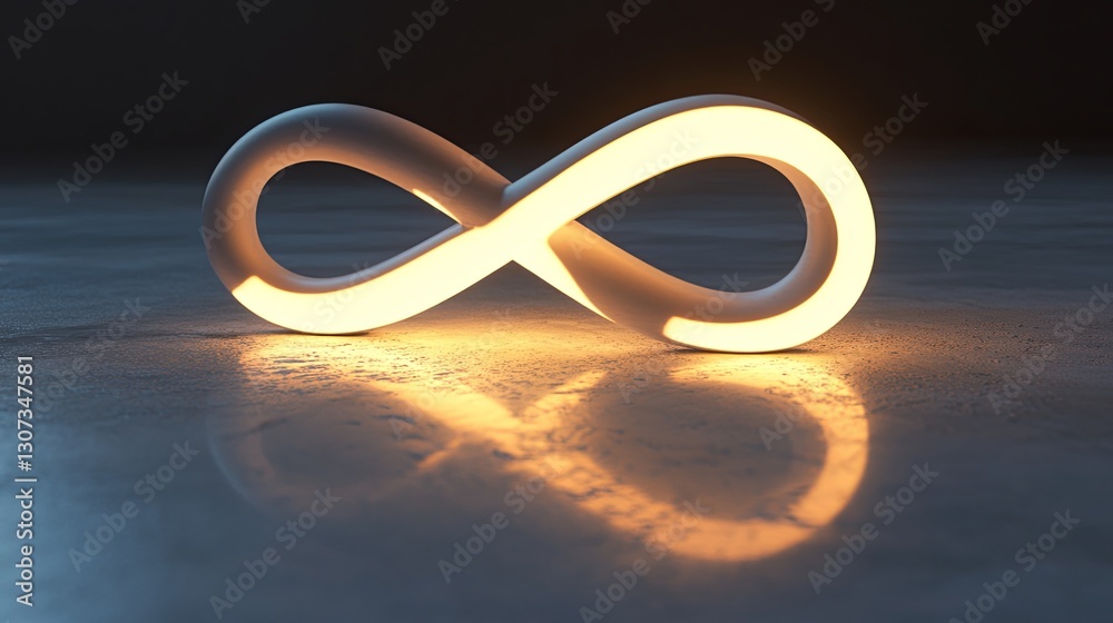 Fototapeta premium A clean, modern concept of a glowing infinity symbol on a neutral surface. picture