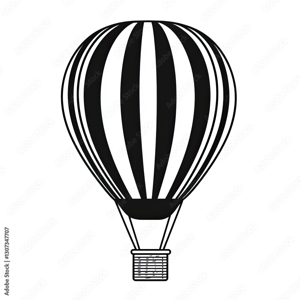 Obraz premium PNG black and white hot air balloon illustration isolated on white background in vintage aviation design