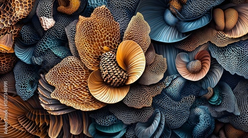 Captivating Nature Inspired 3D Textile Design with Organic Patterns of Honeycombs and Leaf Veins   Intricate Fractal like Structures and Interconnected Geometric Shapes Mimicking the Beauty of