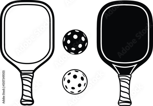 Pickleball racket and ball silhouette, Pickleball bundle silhouette, Pickleball with beat Pickleball paddles silhouette