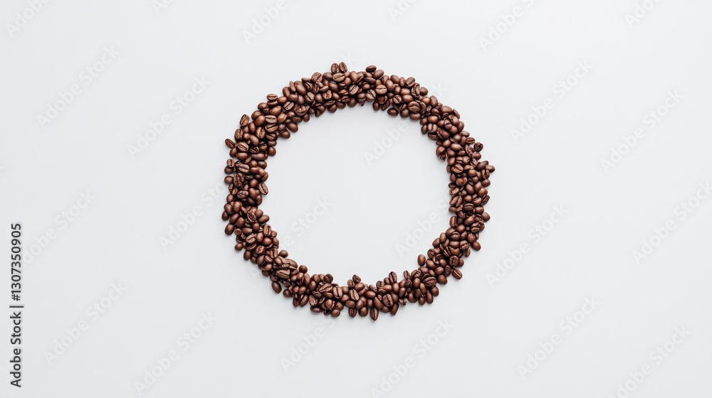Coffee Beans Arranged in a Circle Frame on a White Background Coffee Beans Arranged in a Circle Frame on a White Background