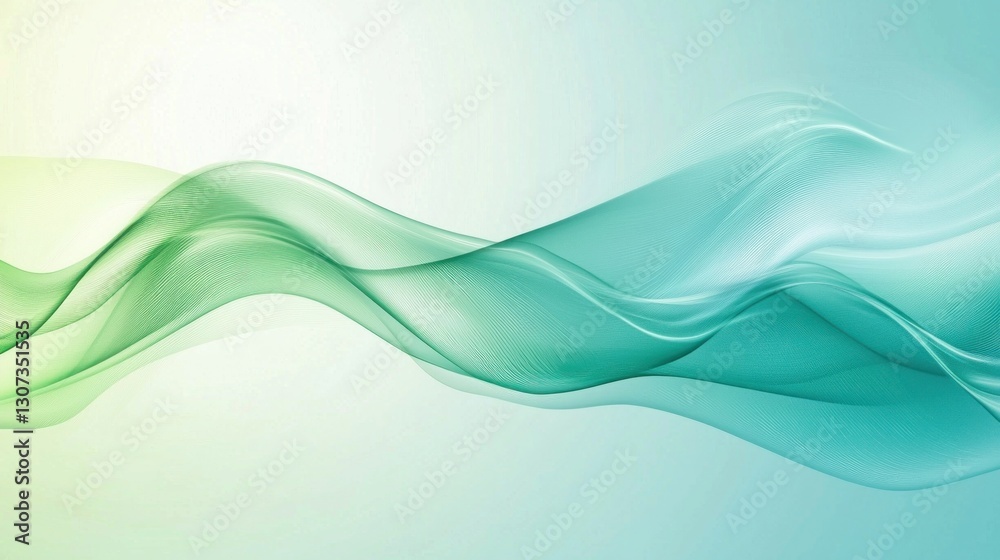 An abstract image displaying fluid green and blue wave formations