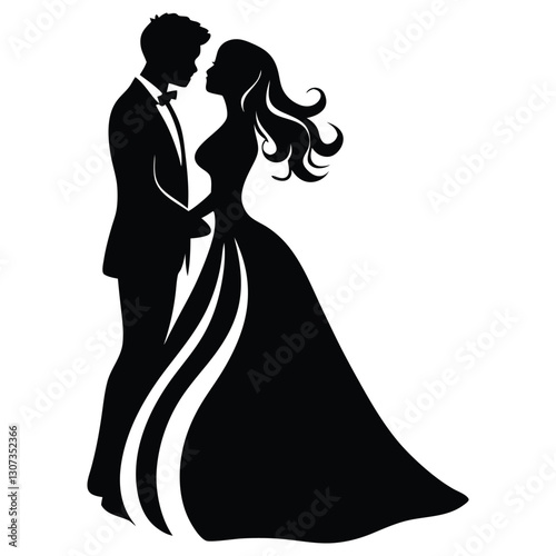 Bride and Groom Silhouette - Wedding Couple Vector