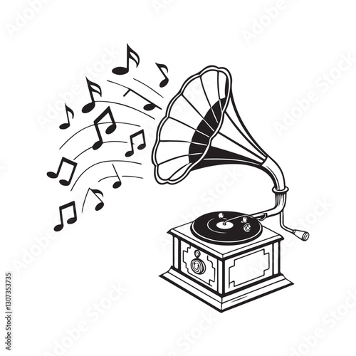 vintage gramophone with vinyl record