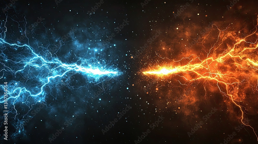 versus style illustration with two sides with lightnings and effects and dark background versus style illustration with two sides with lightnings and effects and dark background