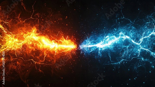 versus style illustration with two sides with lightnings and effects and dark background