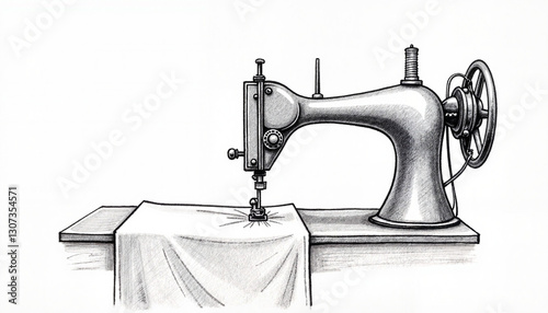 Elegant sewing machine stitching fabric, classic craftsmanship