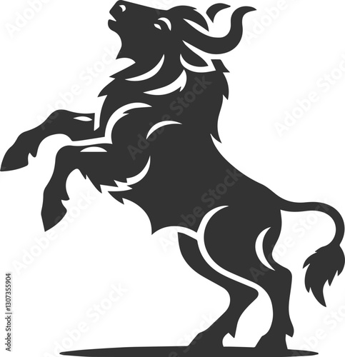 Buffalo rearing up on hind legs, front hooves kicking animal vector silhouette