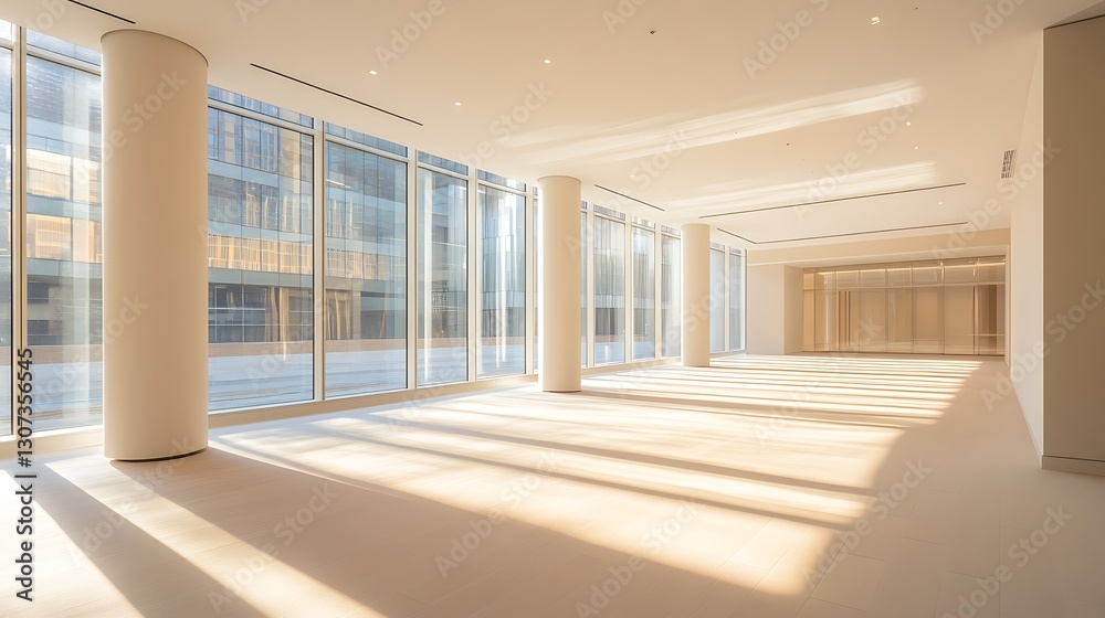 A bright business center featuring large transparent windows, ideal for modern architectural and commercial imagery. A bright business center featuring large transparent windows, ideal for modern architectural and commercial imagery.