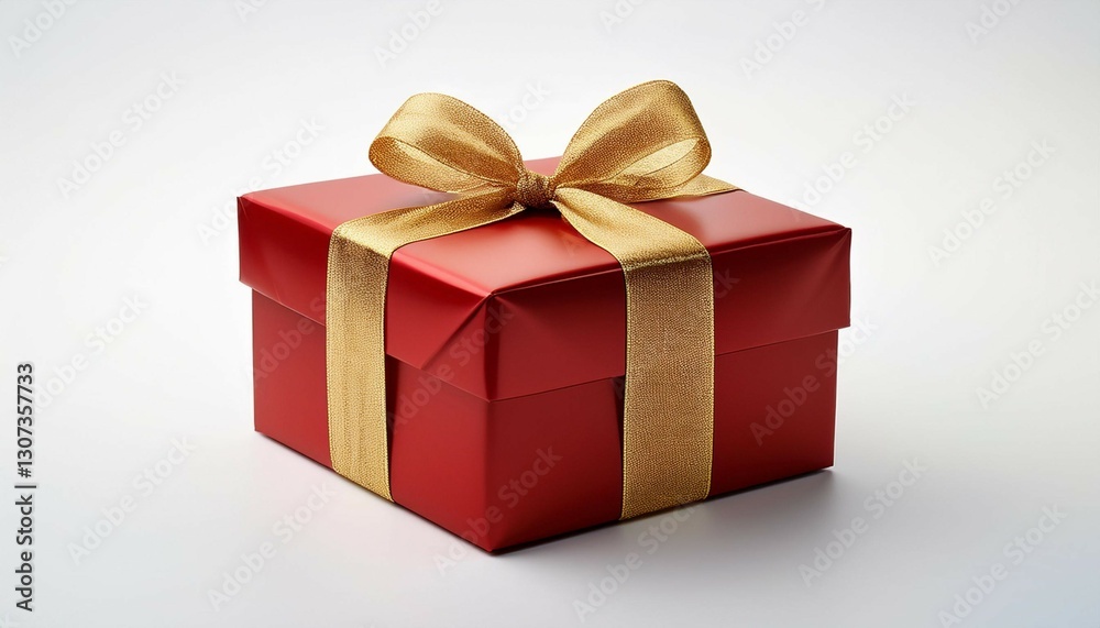 red gift box with golden ribbon on white background red gift box with golden ribbon on white background