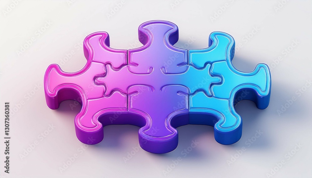 3d rendering of a single puzzle piece with a vibrant gradient of purple and blue isolated on a white background concept of problem solving connection and strategy 3d rendering of a single puzzle piece with a vibrant gradient of purple and blue isolated on a white background concept of problem solving connection and strategy
