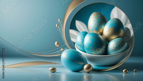 Elegant Blue and Gold Easter Eggs on Luxury Background