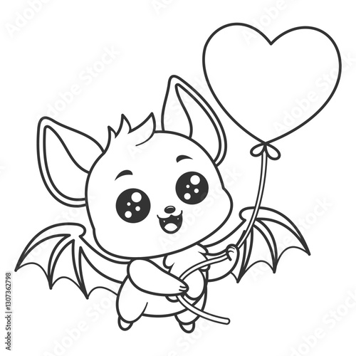 Cute bat feels happy with balloons, for coloring