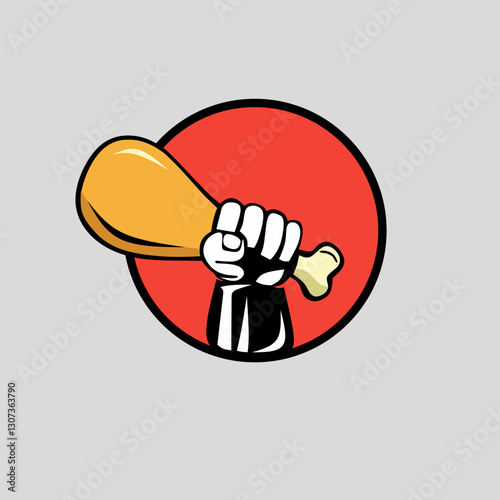 illustration of a logo of a hand holding a fried chicken thigh