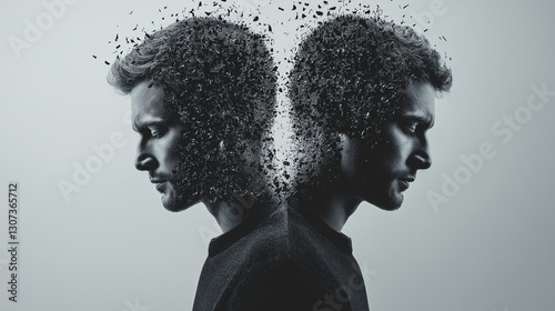 Two men confront each other, one adorned with a tree emerging from his head, representing the fusion of humanity and nature.